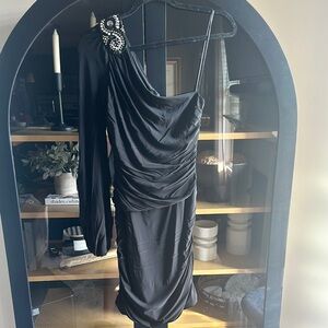 Laundry By Shelli Segal Black Asymmetrical Ruched Bodycon Dress